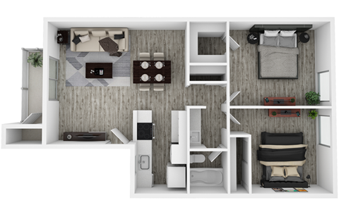 Floor plan for 2 beds, 1 bath, 850 sqft